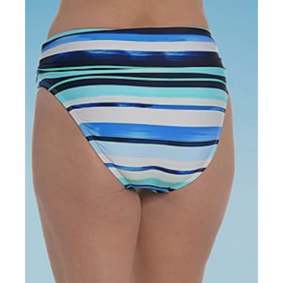 Sonnett Shores Mid Rise Full Coverage bikini bottom blue white  ruched Size 12 - Picture 4 of 7